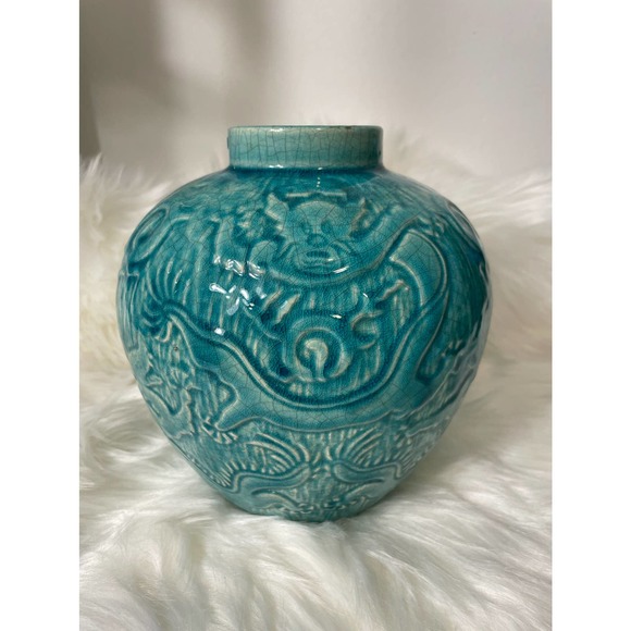 Wonderbra Other - Rare Vintage Turquoise Gonder Imperial Garniture Dragon Chinese Pottery Vase